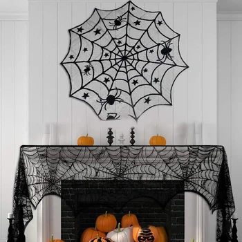 1Set Helovinas Apdailos Juoda Nėrinių Spiderweb Židinys Mantijas Šalikas Padengti Švenčių Šalis Tiekia Patvarus
