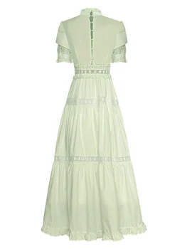 2023 Vasaros Mados Dizaineris Moterų Ilga Suknelė Vintage vientisos Spalvos Stovėti Apykaklės, Raukiniai Hollow-Out-LINE Princesė Vestidos