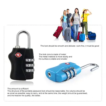 Apsaugos Saugumo Bagažo Užrakinti blogų oro sąlygų Saugiai Kodas TSA Užraktas Muitinės Užraktas Derinys Užraktas 3 Dial Skaitmenų Derinys Užraktas