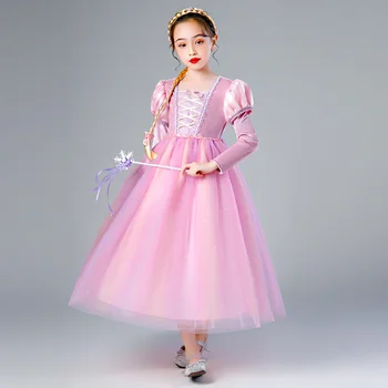 Disney Ilgi Plaukai Princesė Dress Išgalvotas Merginos Gimtadienio Rapunzel Suknelė Veiklos Dress Kostiumai Vaikas Mergina Kalėdų Dovana
