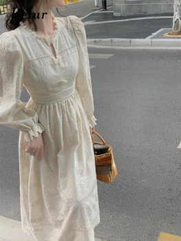 Jielur Pasakų Ilgomis Rankovėmis Midi Suknelė Moteris Prancūzų Elegantiška, Gryna Spalva Stiliaus Suknelė 2022 M. Rudenį Nėrinių Atsitiktinis Vakare Šalis Suknelė, Prašmatnus