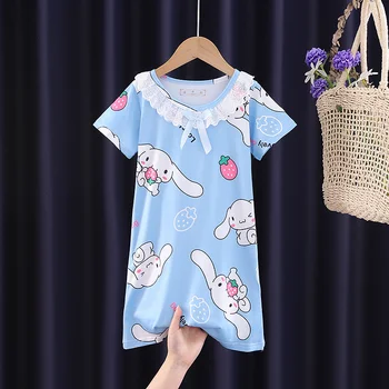 Kawaii Sanrio Hello Kitty Nightdress Kuromi Cinnamoroll Mymelody Vaikų Pižamą Anime Pajama Suknelė Trumpomis Rankovėmis Namų Drabužiai