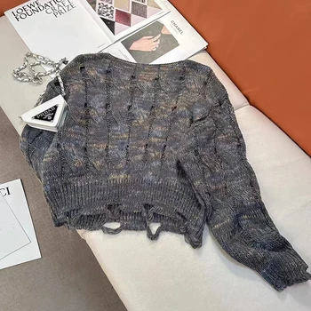 Pavasarį, Rudenį Kašmyro Vilnos Tuščiaviduriai Iš Moterų Megztinis O-Kaklo Skylę Megztiniai Megztinis Derliaus Prarasti Minkštas Trikotažas Trumpas Megztinis X502