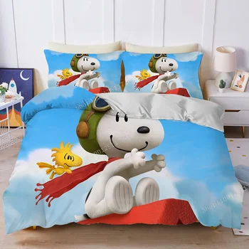 Snoopys Patalynės Komplektas Užvalkalas Antklodė, Apimantis Namų Puošybai Animacinių filmų King Size Miegamasis Antklode 2/3pcs Patalynę Kostiumas Pillowslip