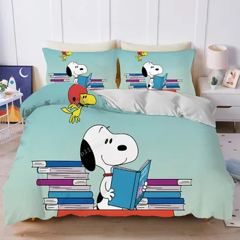Snoopys Patalynės Komplektas Užvalkalas Antklodė, Apimantis Namų Puošybai Animacinių filmų King Size Miegamasis Antklode 2/3pcs Patalynę Kostiumas Pillowslip