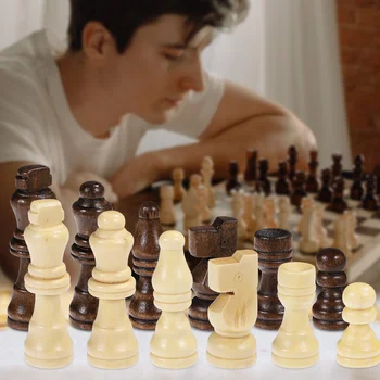 Tarptautinės Šachmatų Rinkinį Mediniai Šachmatų Standartas Tournamen Staunton Medienos Chessmen Vaikams Audlt， 32pcs